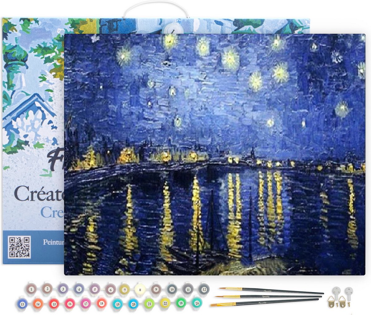 Figured'Art Schilderen op Nummer Volwassenen met lijst - Van Gogh Sterrennacht boven de Rhône - Handwerk acrylverf Kit DIY Compleet - 40x50cm Canvas al ingelijst