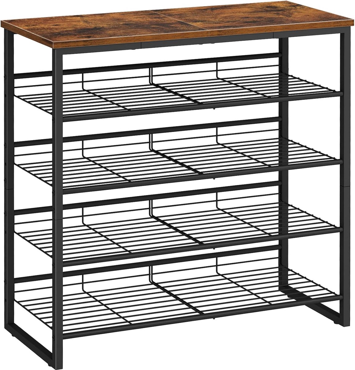 JGS® - Multifunctioneel Schoenenrek Vintage Bruin-Zwart, 5-Laags Schoenenkast voor 12-16 Paar-