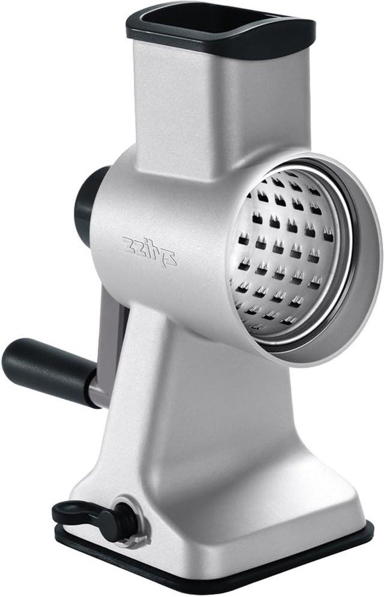 Rasp - Groentesnijder met 4 trommelmes-trommelbladen - Aluminium kaasrasp met zwengel