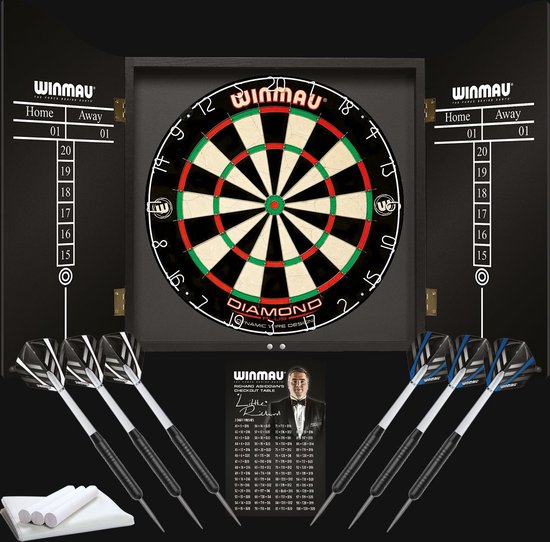 WINMAU - Professional Dart Set met Diamond Plus Bristle Dartboard, Zwart Cabinet, met 2 set 2 sets darts en officiële oche-lijn van Winmau — afbeelding 4