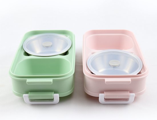 Boîte à lunch avec bol à soupe Vert et Rose - Boîte à bento - Set - Boîte à lunch adultes - Boîtes repas - Boîte à lunch Enfants - Boîte à lunch avec compartiments - hermétique et étanche - Sans BPA