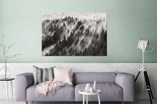 Tableau aluminium 180x120 cm - Décoration murale métal - Paysage - Brume - Forêt - Nature - Décoration murale métal salon - Décoration industrielle - Photo sur dibond - Accessoires industriels chambre