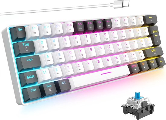 UrChoiceLtd 60% Mechanisch Gaming-toetsenbord 18 RGB Achtergrondverlichting Mk68 Type C Bedraad 68 Toetsen Usb Waterdicht Toetsenbord Volledige Anti Ghosting Toetsen Voor Gamers En Typisten Wit