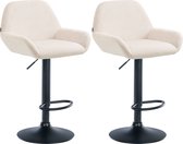 Bol.com CLP Braga Set van 2 barkrukken - Met rugleuning - Verstelbaar - Fluweel - Velvet - Metaal mat zwart creme aanbieding