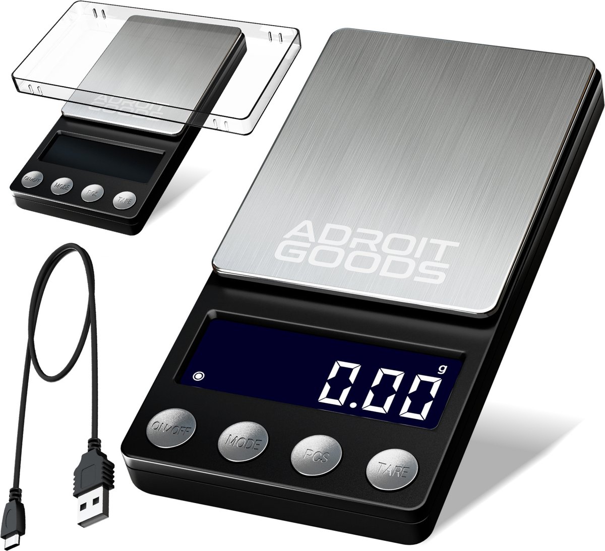 AdroitGoods Digitale Mini Precisie Keuken Weegschaal - 001 tot 200 gram - Zwart