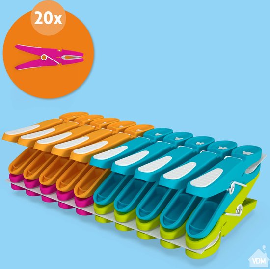 LaundrySpecialist Wasknijpers soft grip - 20 stuks - extra lang en stevig - wasknijpers plastic - wasknijpers kunststof - knijpers plastic - Made in EU