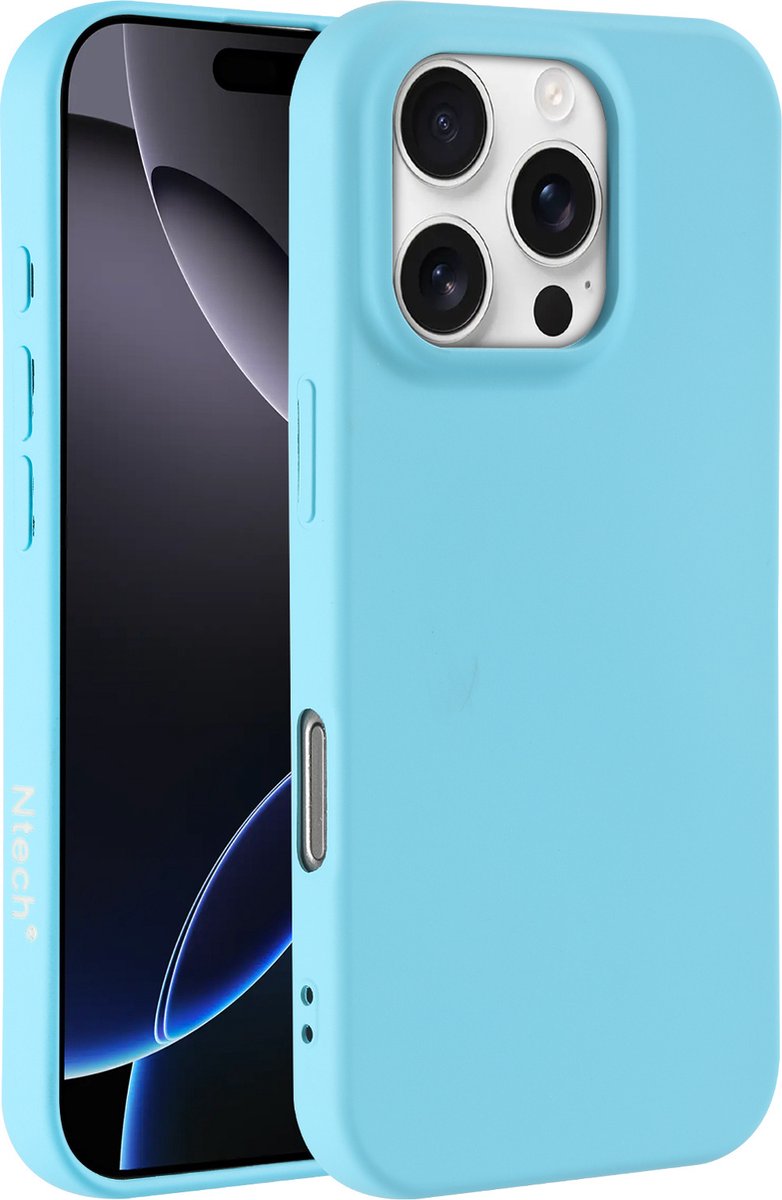 Hoesje Geschikt voor iPhone 16 Pro – Zacht siliconen liquid backcover – Licht Blauw