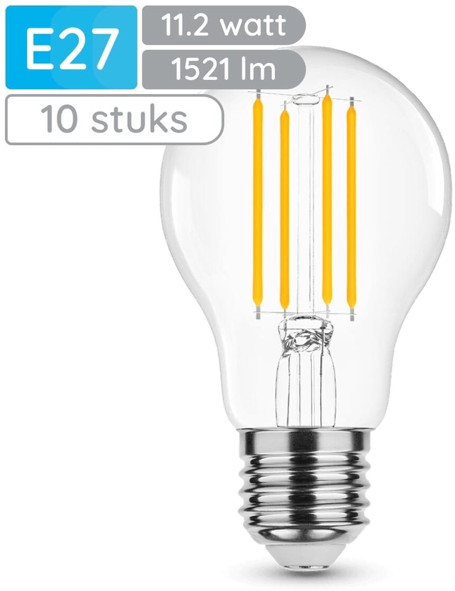 Modee E27 LED Lamp 11.2W - 1521lm - 2700K - Warm Wit - LED Filament Globe A60 - Vervangt 100W Halogeen Gloeilamp - 10 stuks