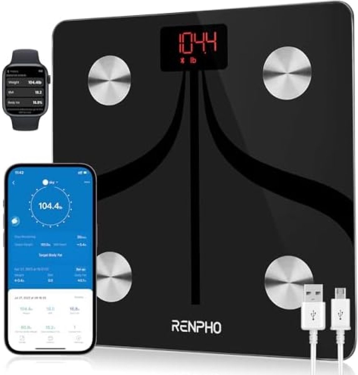 Smart Body Fat Weegschalen USB Oplaadbaar Bluetooth Weegschaal Hoge Precisie Weegschaal met Smartphone App Lichaamssamenstelling Monitor voor Lichaamsvet BMI Lichaamsgewicht Spiermassa