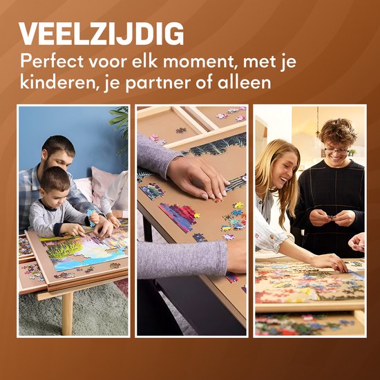 Asawa Puzzelbord - Puzzelplaat Draaibaar met Opbergsysteem - 1500 Stukjes - 91x63 cm - 6 Lades - Houten Puzzeltafel - Puzzelmat - Puzzelmap - Portapuzzle