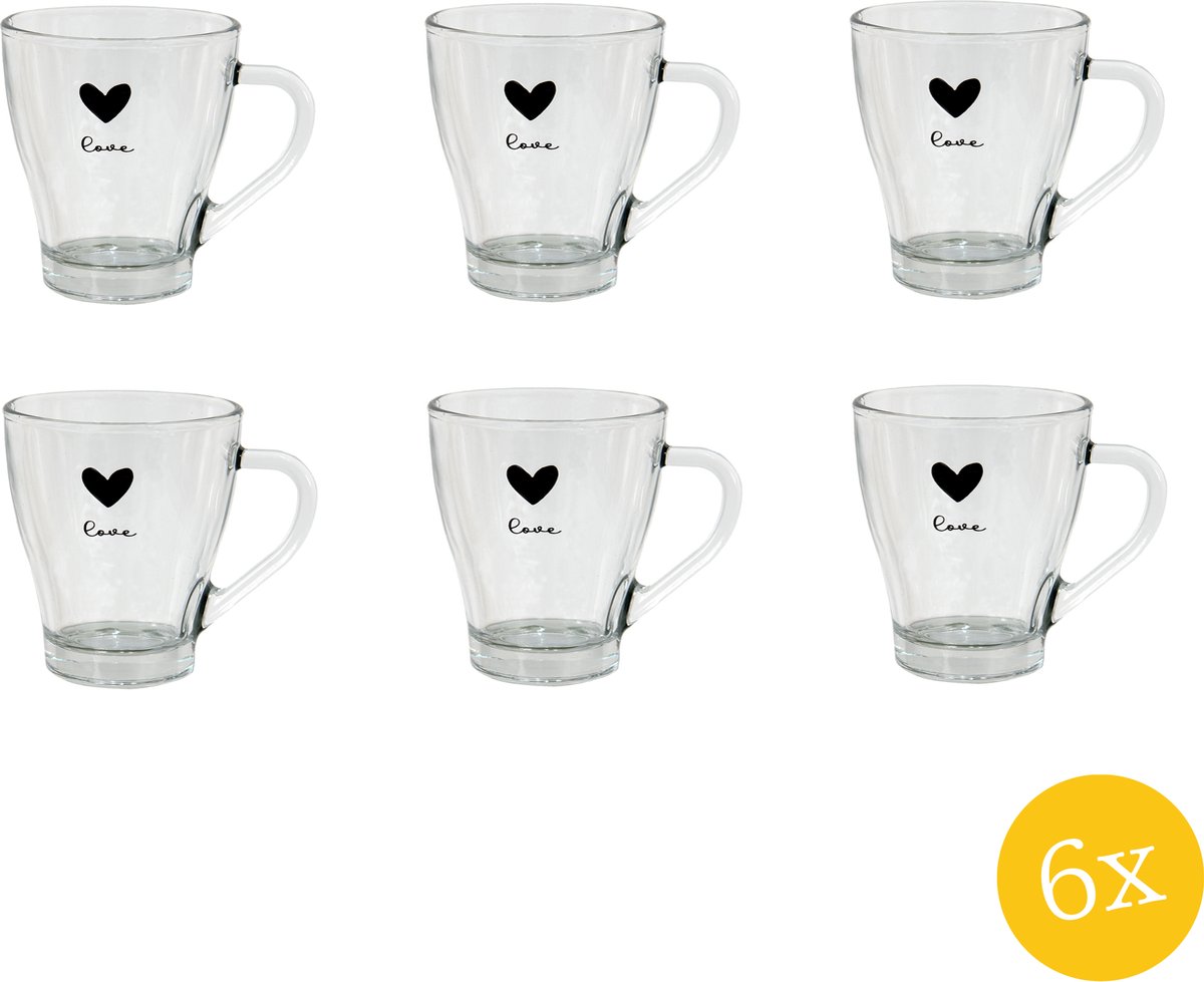 Clayre & Eef Theeglas set van 6 stuks 200 ml Glas Hart Love Theemok