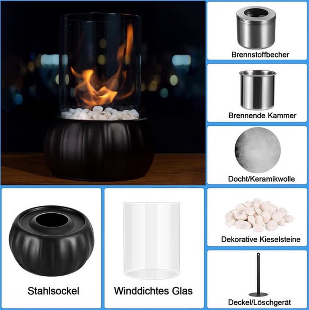 AUFUN Bioethanol Kamin Feuerschale Tischkamin, Tragbarer Tischfeuer für Indoor und Outdoor mit AUFUN Bioethanol Kamin Feuerschale Tischkamin, Tragbarer Tischfeuer für Indoor und Outdoor mit