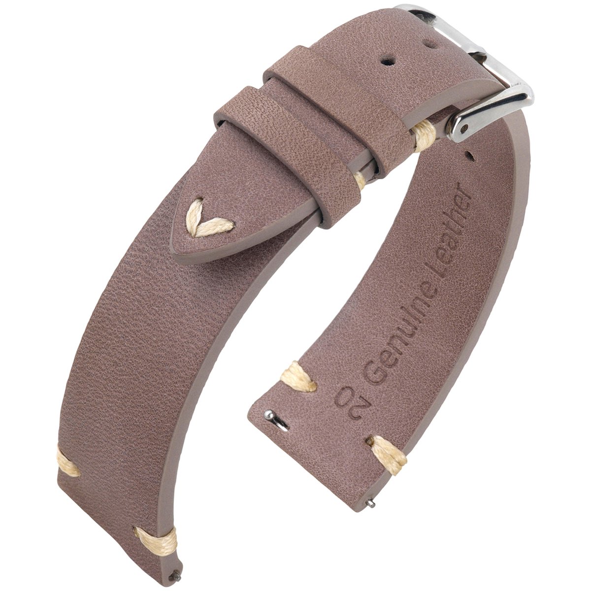 Oily Leather Vintage Lederen V-Stitch Horlogebandje - Makkelijk Zelf te Monteren - Taupe 20mm