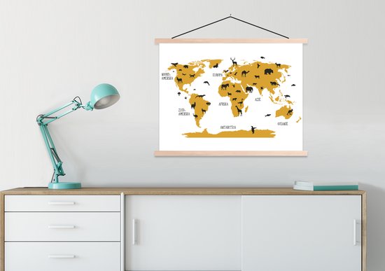Wereldkaart du monde chambre d'enfant animaux plaque d'école lattes plates vierge 60x45 cm - tirage photo sur affiche textielposter (décoration murale salon / chambre)