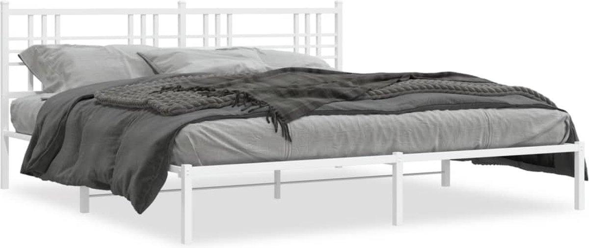 vidaXL - Bedframe - met - hoofdbord - metaal - wit - 200x200 - cm