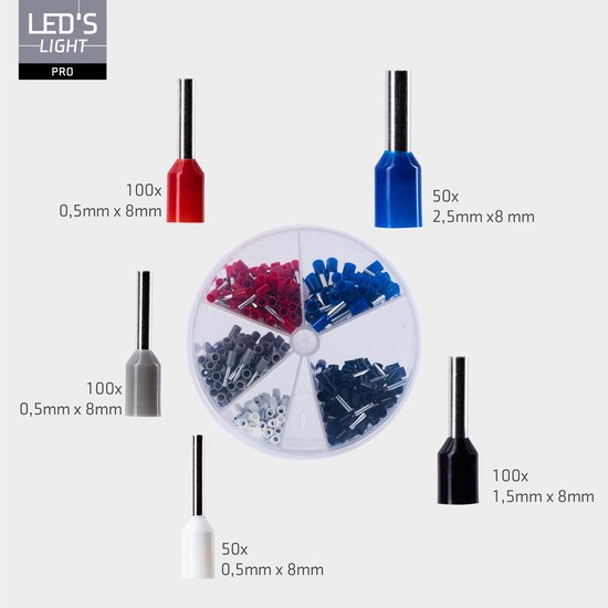 Assortiment de ferrules - 5 tailles de 0,5mm² à 2,5mm² - 400 pièces - Ferrules PA