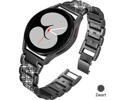 Stravo Luxe Metalen Horlogebandje 22mm - Zwart - S-Textuur met Strass Diamanten, Roestvrijstalen bandje Geschikt voor Samsung Galaxy Watch 46mm / Galaxy Watch 3 45mm / Gear S3 Classic & Frontier - Amazfit GTR 47mm / GTR 3 / 2 / Huawei GT 6 46mm