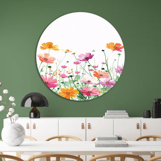 doorkijk rond schilderij - Bloemen rond schilderij - Wandpaneel Planten - Vintage schilderij - Wandschalen - Kunst muurcirkel aluminium 70x70 cm