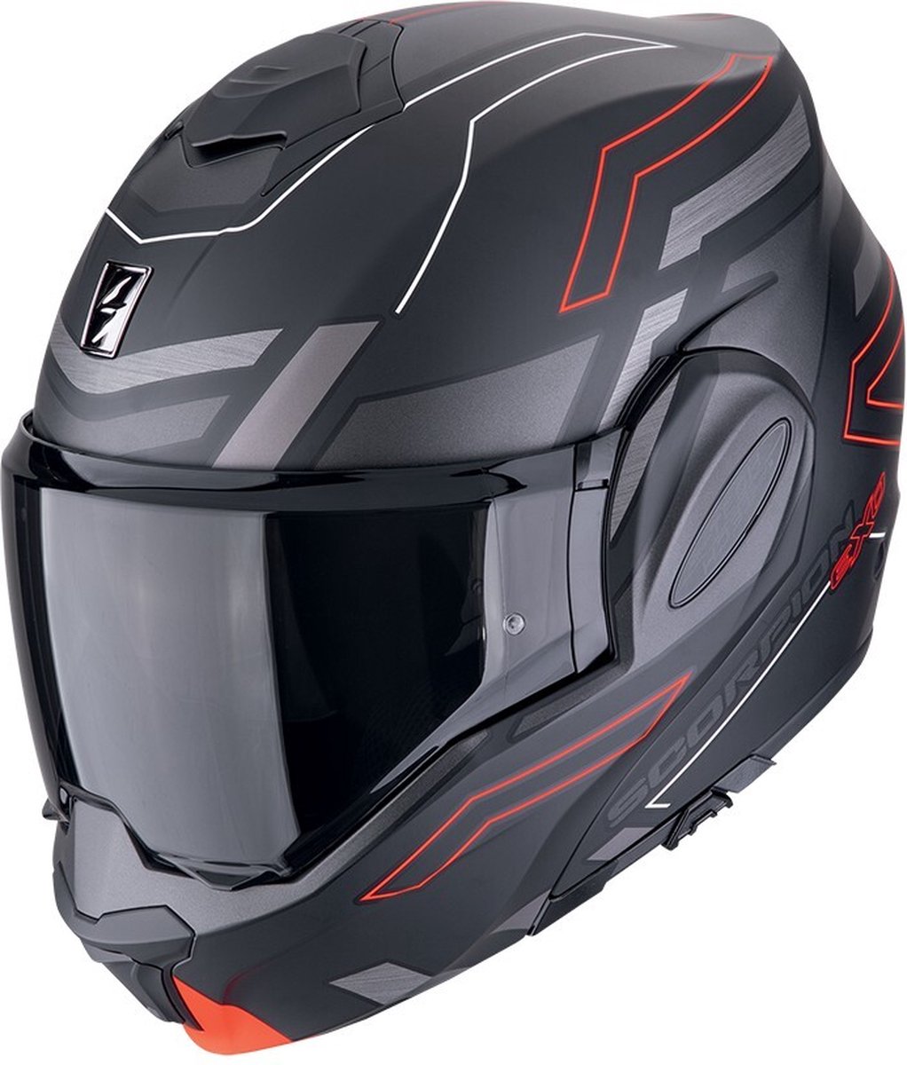 Scorpion Exo-Tech Evo Conquer Matt Black-Red - Maat XXL - Systeemhelmen - Scooter helm - Motorhelm - Grijs Mat Zwart Rood - Scooterhelmen mannen en vrouwen.
