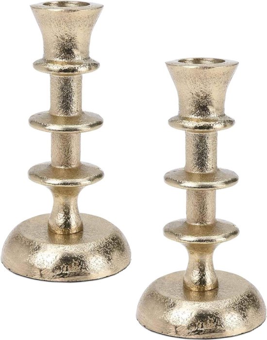 Marzoon Set van 2 kandelaars in zilver van metaal, hoogte 8 cm, kandelaar voor staafkaarsen met ronde voet