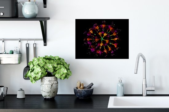 Muurstickers - Sticker Folie - Bloemen - Oranje - Roze - Zwart - 40x30 cm - Plakfolie - Muurstickers Kinderkamer - Zelfklevend Behang - Zelfklevend behangpapier - Stickerfolie