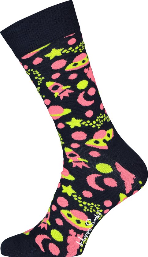 Happy Socks Into Space Sock – blauw met roze ruimte – Unisex – Maat: 36 – 40