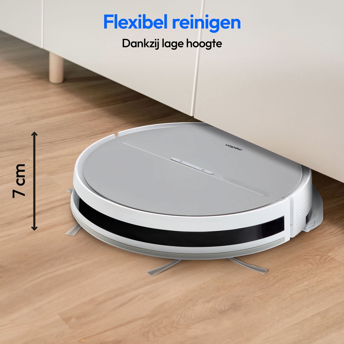 Afbeelding 2 van MEDION robotstofzuiger met systematische navigatie E35 (2000Pa zuigkracht, gyro-navigatie in systematische S-lijnen, 2 zijborstels en wandsensor)