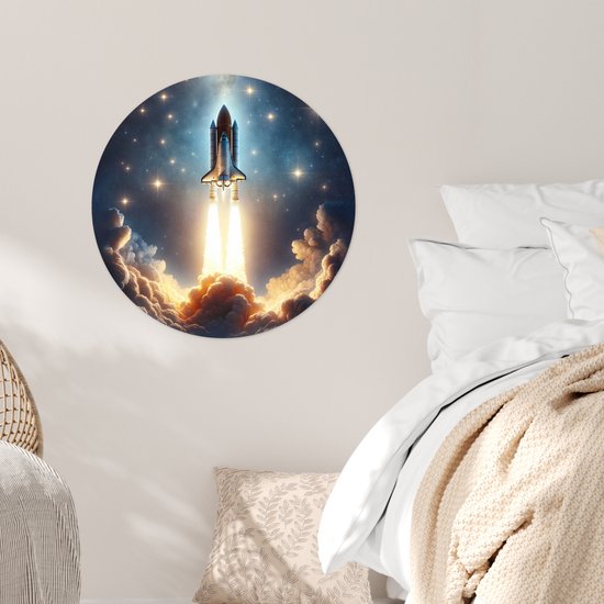 WallCircle® - Cercle de papier peint 80x80 cm - Stickers muraux Voyage spatial Espace - Fusée - Espace - Etoiles - Cercle mural chambre ado - Décoration chambre - Accessoires chambre ado - Cercle mural chambre jeunesse