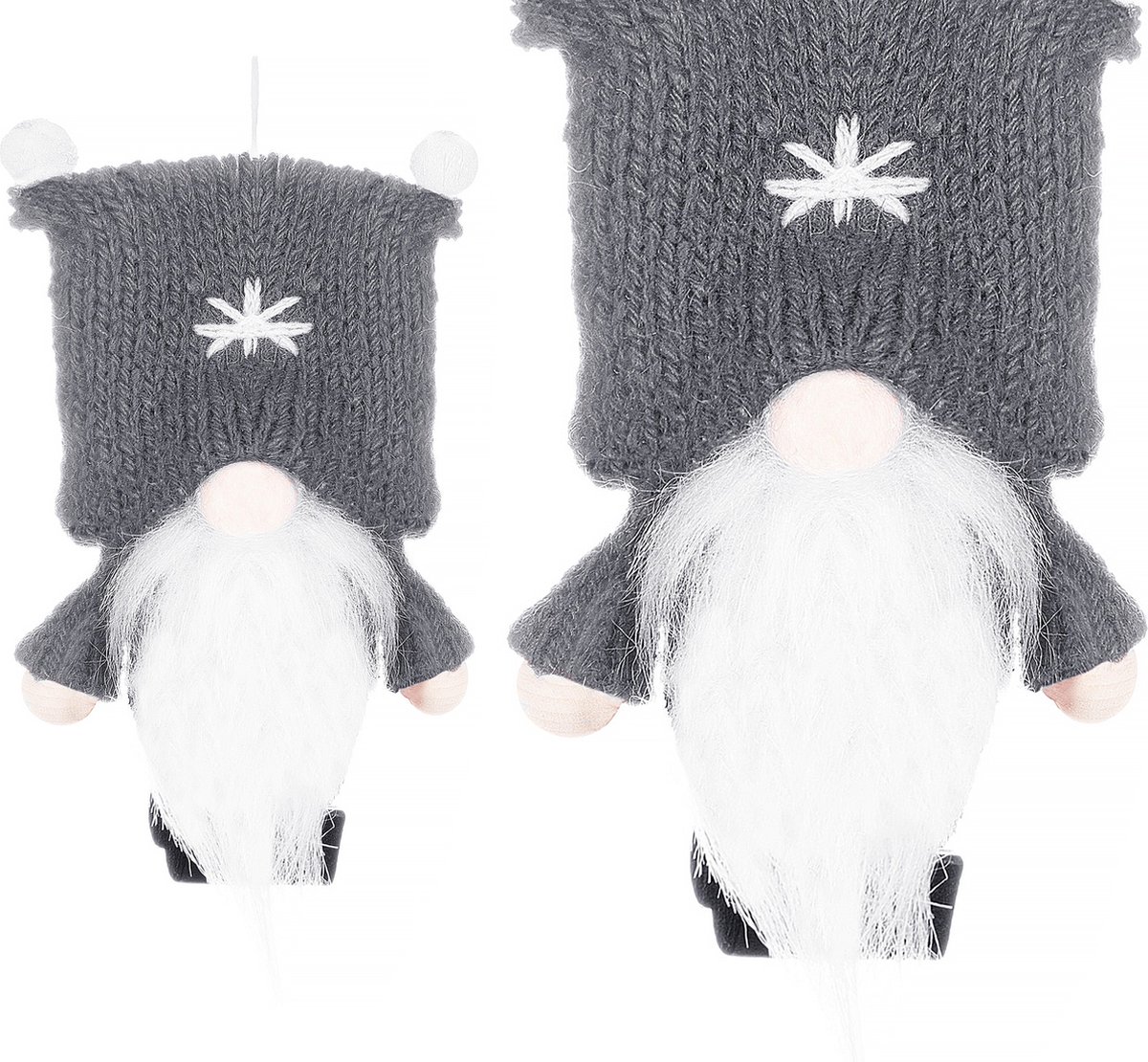 Springos Kerstkabouter - Kersthanger - Kerstdwerg - Kerstversiering - Grijs - 8 cm