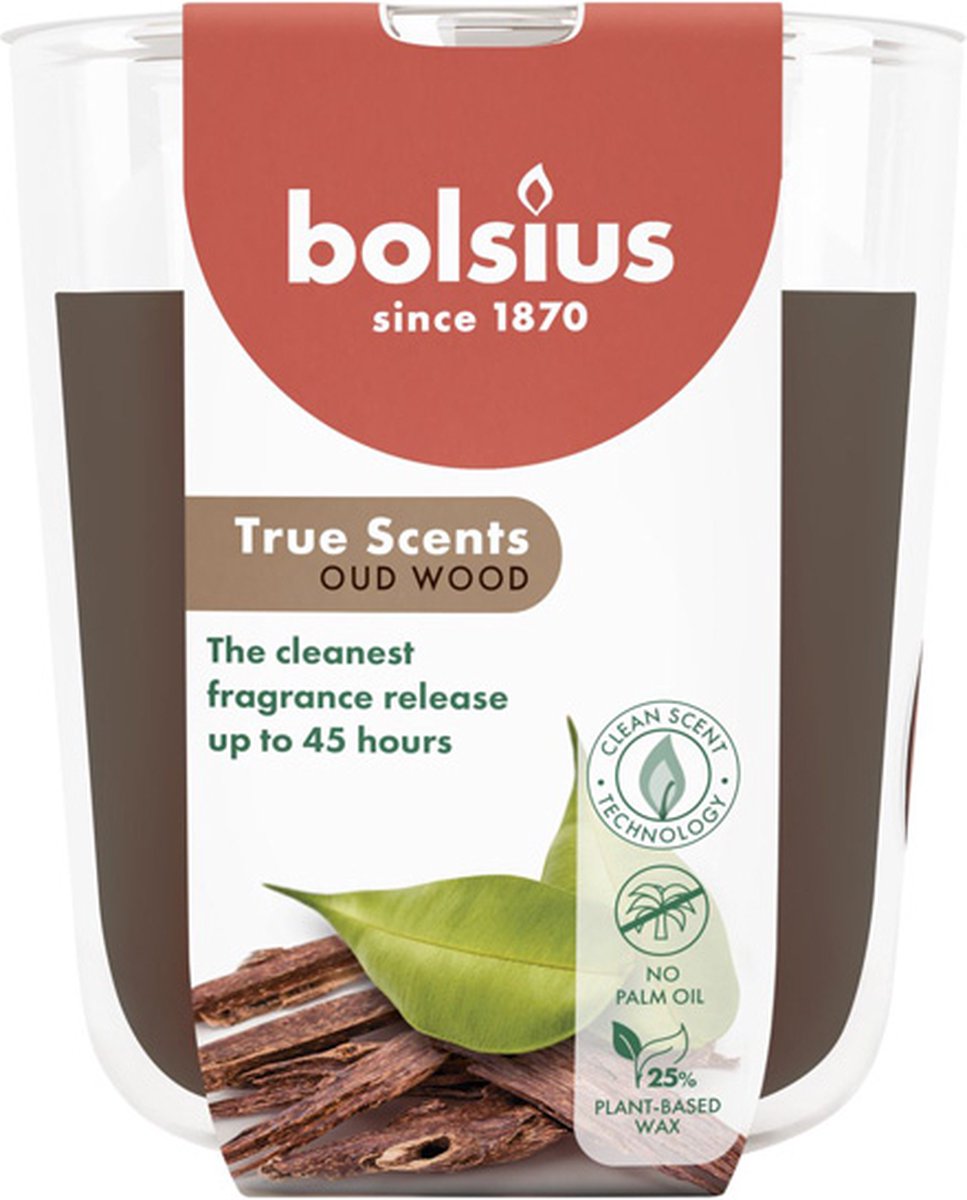 Bolsius 4 stuks Bolsius geurglas oud hout - oud wood geurkaarsen 97/85 (45 uur) True Scents bruin