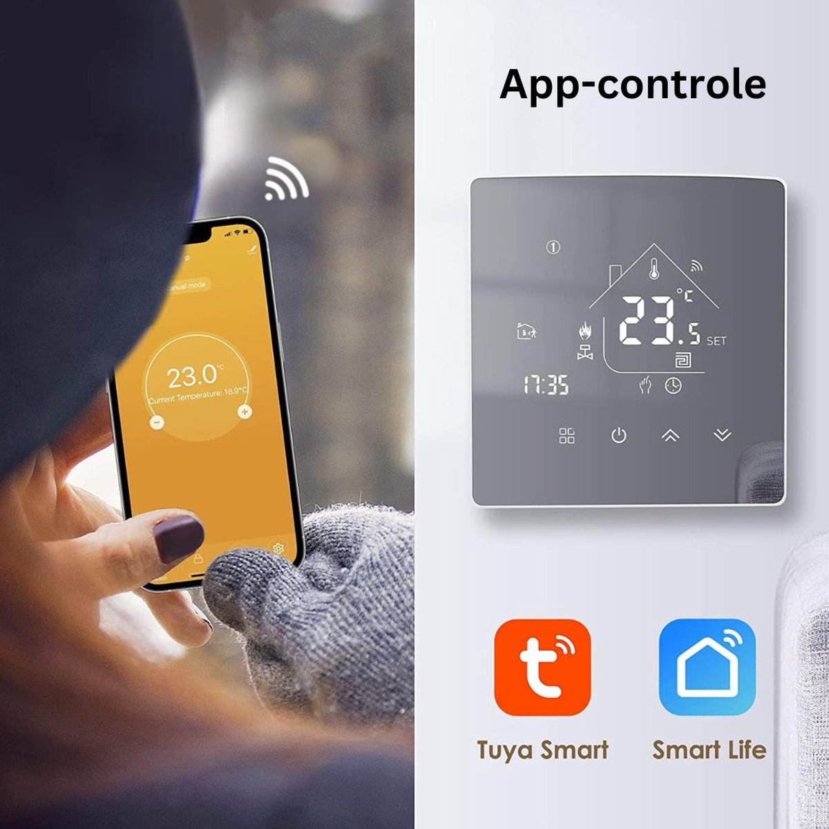 MKSS® Thermostaat voor cv - Draadloos met Wifi - Met App - Wit thumbnail 3