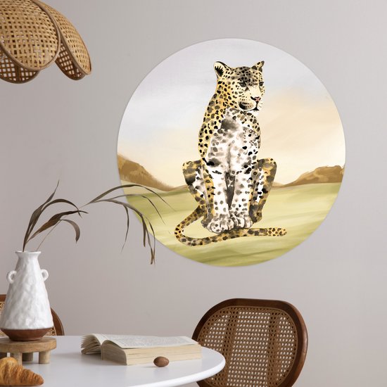 WallCircle - Stickers muraux - Cercle Papier Peint - Léopard - Jungle - Herbe - 50x50 cm - Cercle Mural - Auto Adhésif - Autocollant Rond Papier Peint