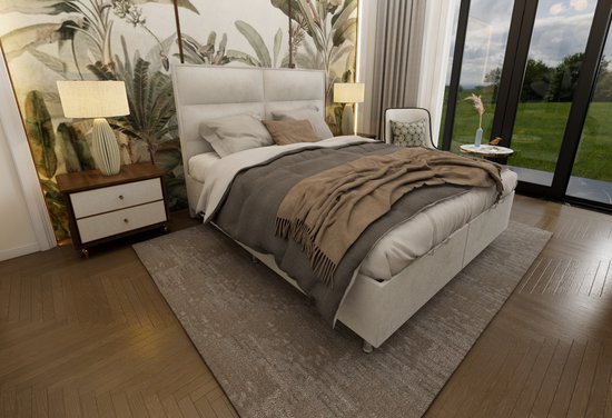 Nessa® - Espace de rangement Boxspring Block - 140x200 - Crème - Velours - Comprenant Matras Orthopédique à Ressorts Ensachés - Ressorts 500m2