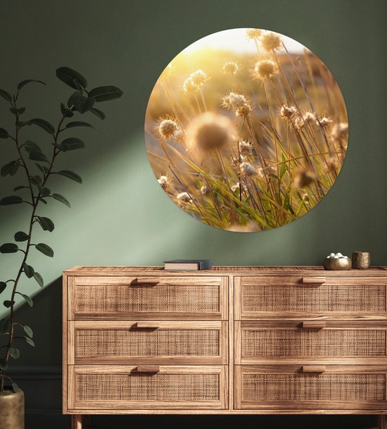 WallCircle - Stickers muraux - Cercle Papier Peint - Plantes - Nature - Fleurs - Soleil - Horizon - 100x100 cm - Cercle Mural - Auto Adhésif - Sticker Papier Peint Rond XXL
