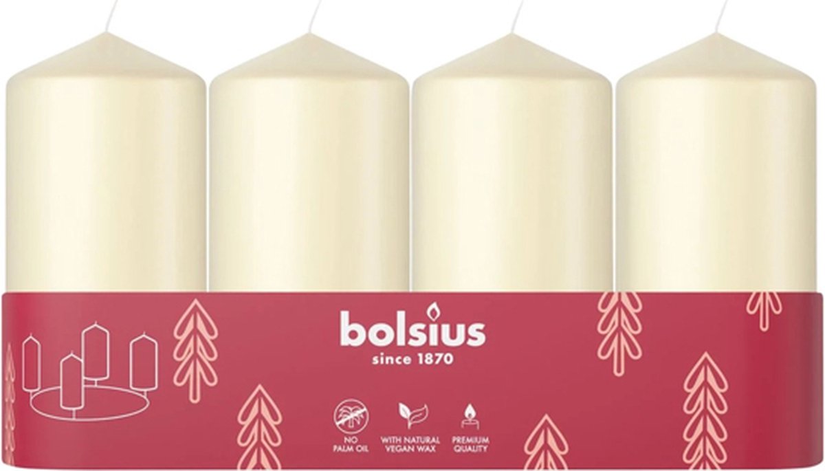 10 trays/sets met 4 stuks Bolsius ivoor stompkaarsen 100/48 (20 uur) Soft Pearl