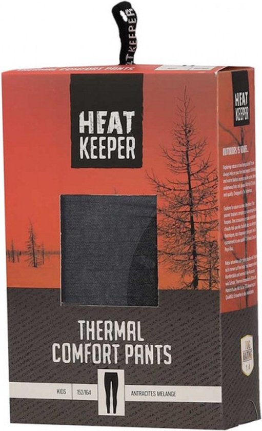 Verpakking van 'Heat Keeper' thermobroek voor kinderen, antraciet gemêleerd.