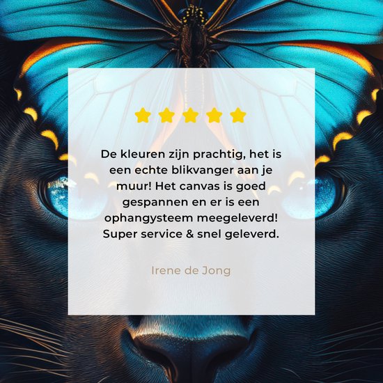 Peinture sur toile 120x80 cm - Décoration murale Panthère - Papillon - Blauw - Fleurs - Nature - Décoration murale murale salon - Décoration chambre - Accessoires de chambre - Peintures
