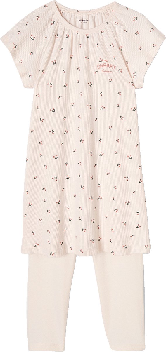 vertbaudet Nachthemd van ribtricot "kersen" + effen meisjeslegging nude