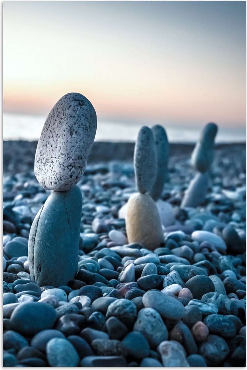 Poster 80x120 cm - Zen stenen - Zonsondergang - Zee - Posters - Wanddecoratie badkamer - M