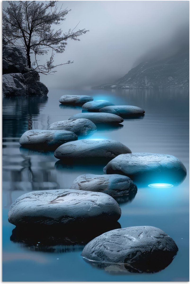 Poster 120x180 cm - Stenen - Water - Bomen - Natuur - Posters - Wanddecoratie badkamer - M