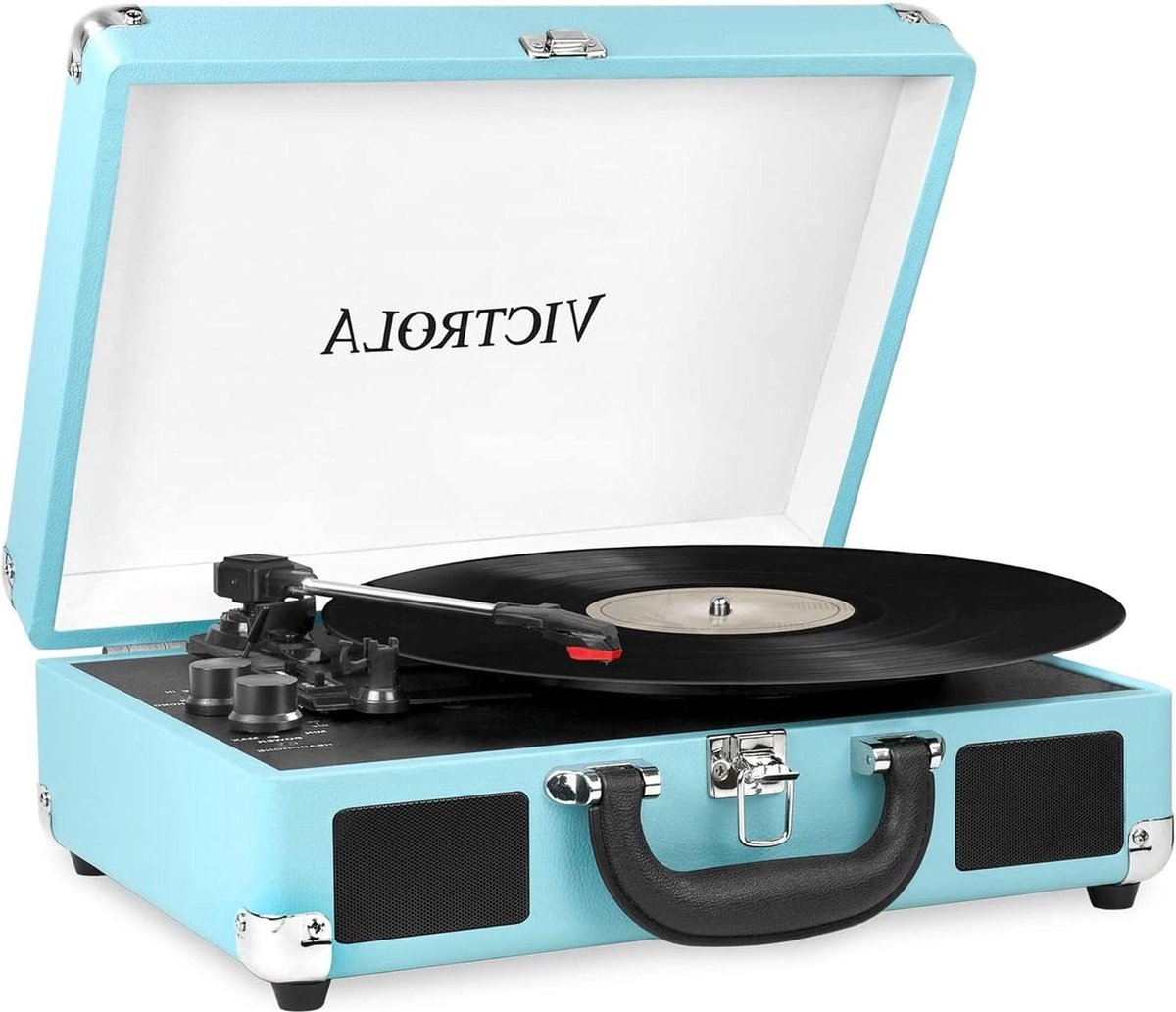Kofferplatenspeler turquoise - draagbare platenspeler met koffer