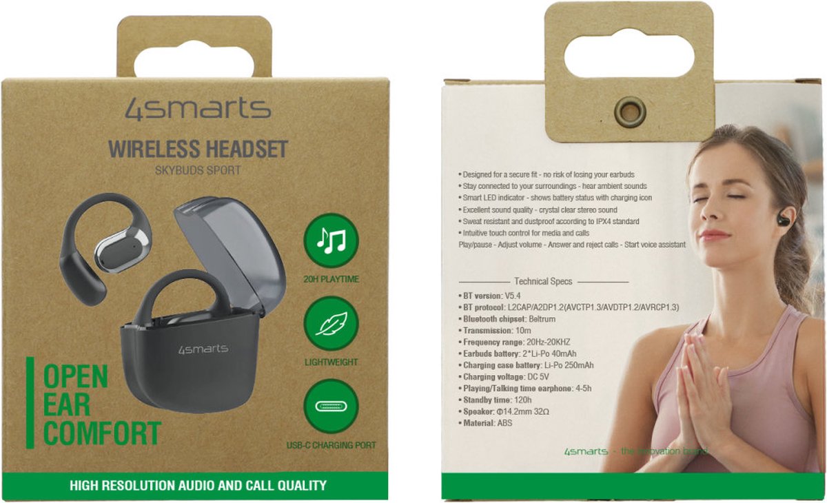 4smarts OWS SkyBuds Draadloze Oordopjes 5.4 Bluetooth Oortjes met Oorhaken Zwart – foto 2