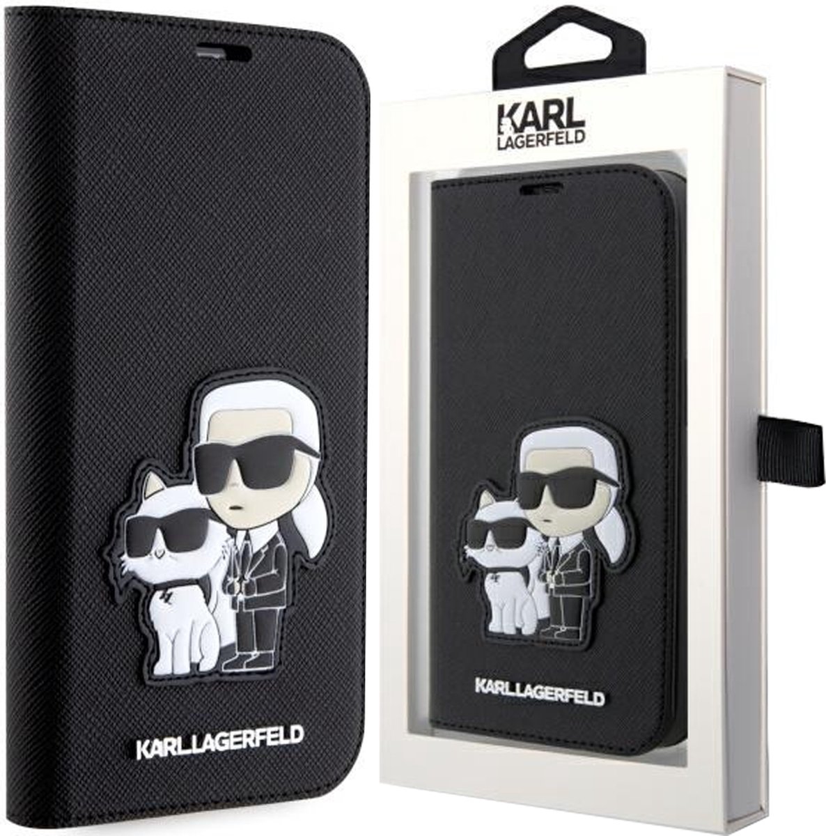 iPhone 14 Pro Bookcase hoesje - Karl Lagerfeld - Effen Zwart - Kunstleer