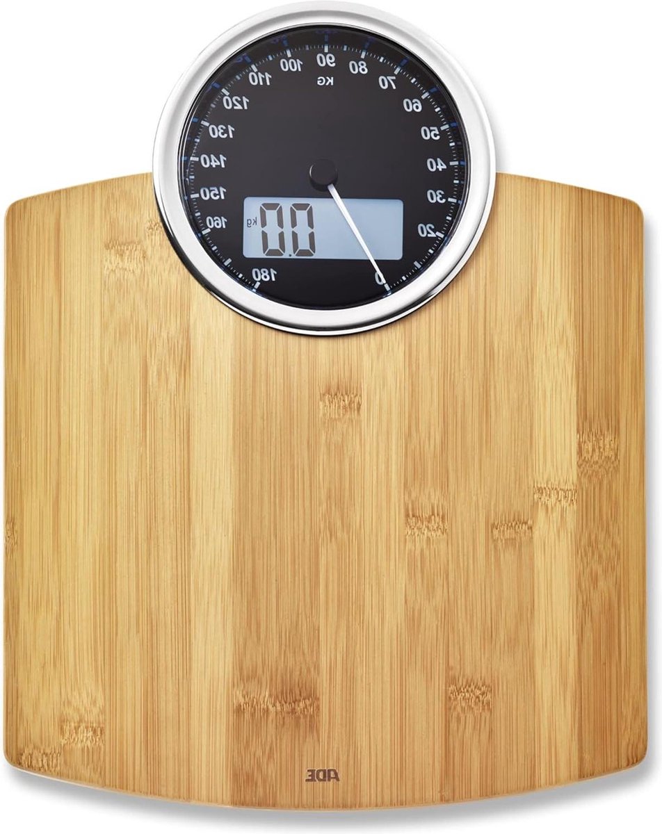 Weegschaal - Personenweegschaal Luna Be 1719 voor Badkamer en Huis - Elektronisch en Analoge Meting - 180 Kg Capaciteit - Inclusief Batterij - Bruin