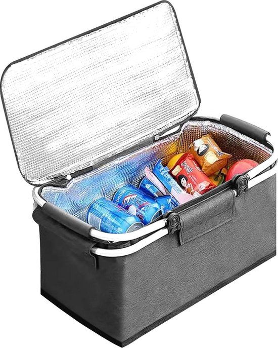 Panier à Provisions Pliable Isotherme 18,5L - Étanche, Couvercle, Poignée, Pour Pique-nique, Courses, Voyages (noir)