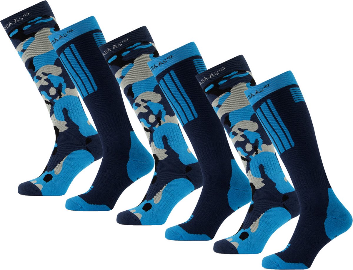 Poederbaas Skisokken Camo 6 paar skikousen Blauw