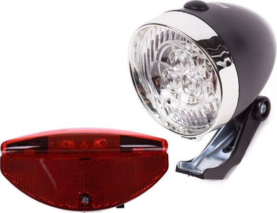 Fietsverlichting set klassieke koplamp en achterlicht met staartreflector - LED - universeel - fietsverlichting op batterijen - voorlichten / achterlichten — afbeelding 5