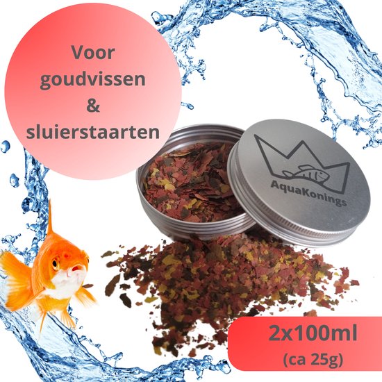 Foto: Aquakonings visvoer voor goudvissen sluierstaarten 200ml 2x100ml goudvissen vissenvoer vlokken flakes visvoer aquarium