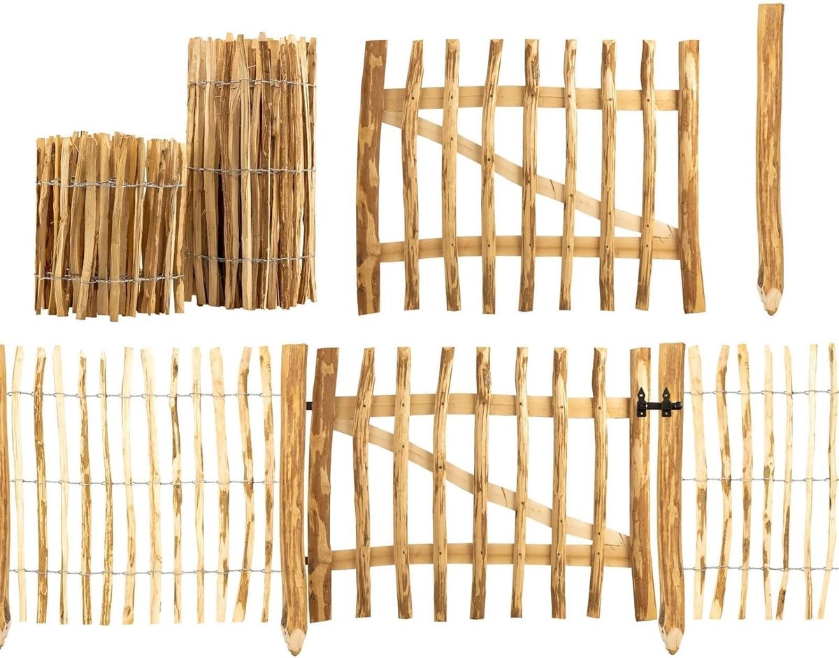 BooGardi piketomheining 50x500cm - lamelafstand 7-9cm - hazelnoothout omheining - tuinomheining hout - jager houten omheining - boerderij omheining - kastanjehekken