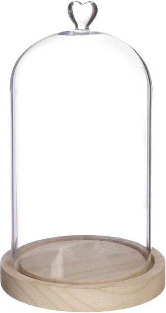 Ideas4seasons Decoratie stolp met hartje - houten plateau - D14 x H24 cm - presentatie stolpen